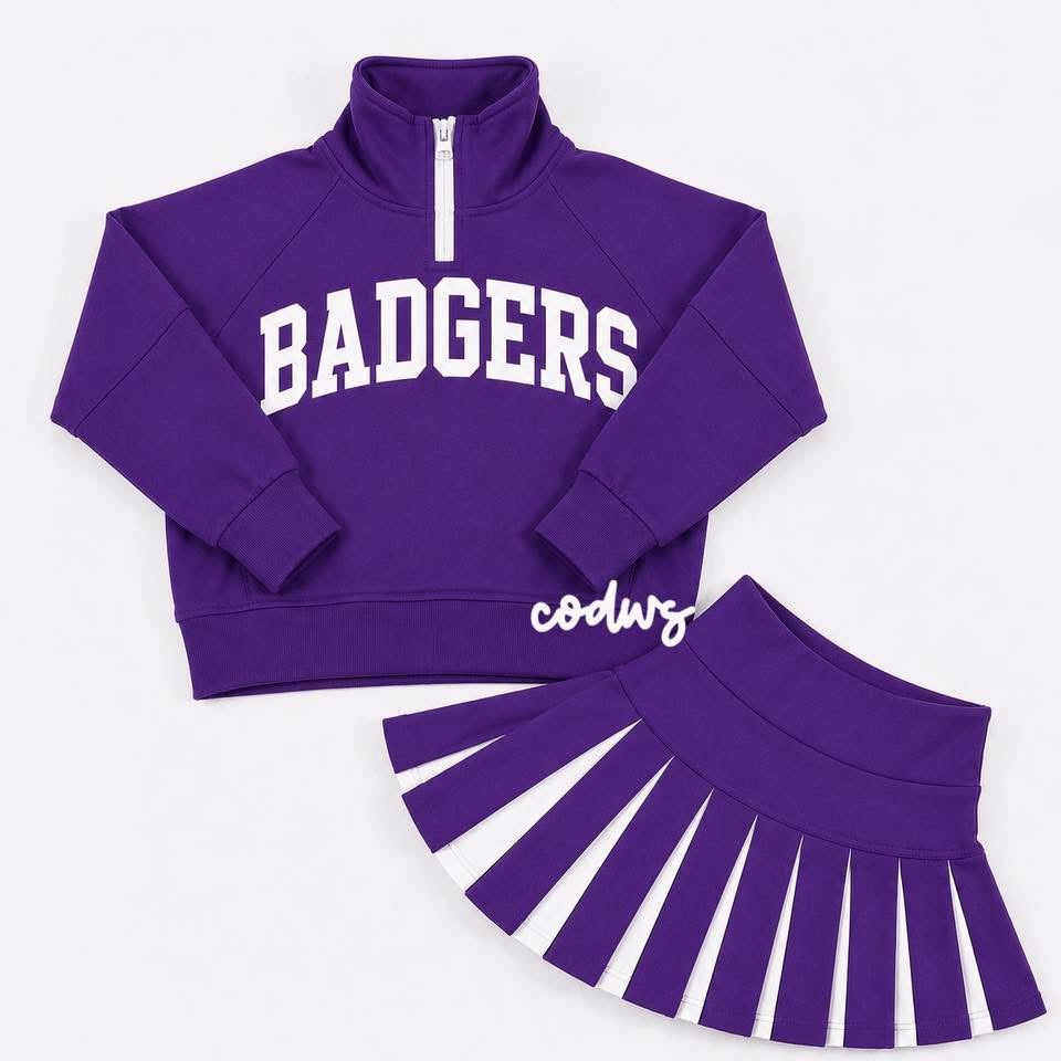 Custom Scuba Cheer Top with Pleated Skirt (you choose fabric colors!)
