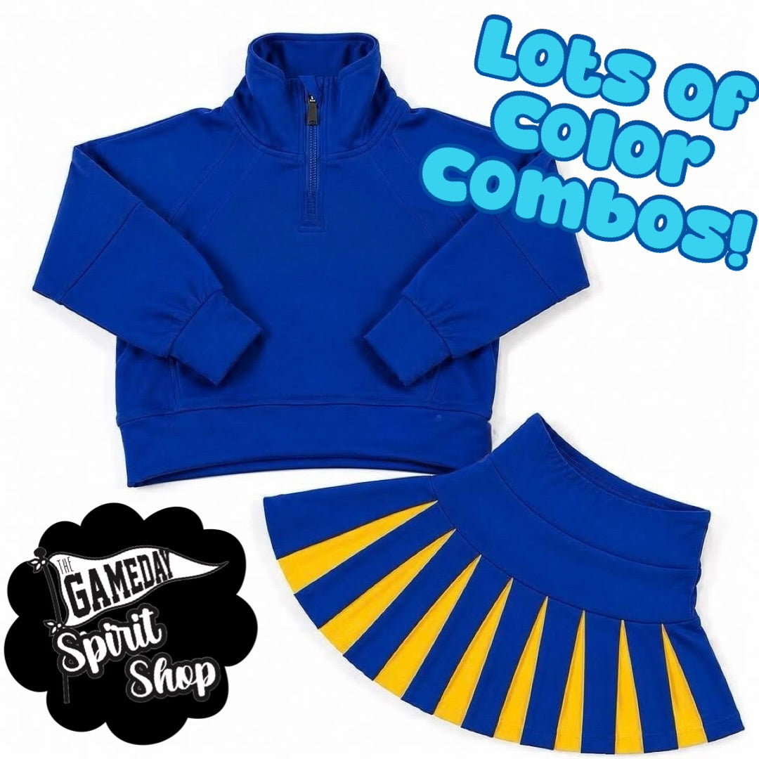 Custom Scuba Cheer Top with Pleated Skirt (you choose fabric colors!)