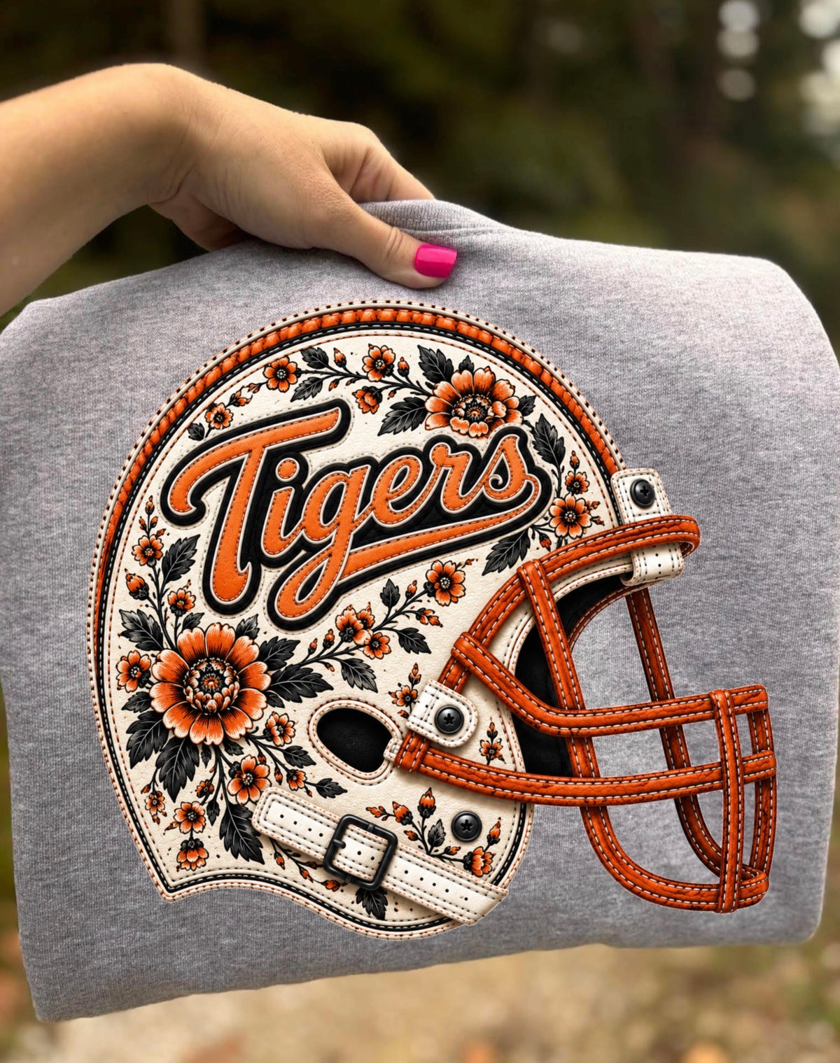 Orange Tigers Floral Leather Helmet