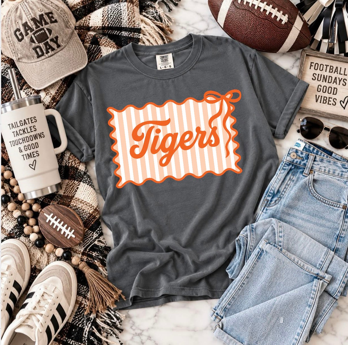 Orange Tigers Bow Stripe