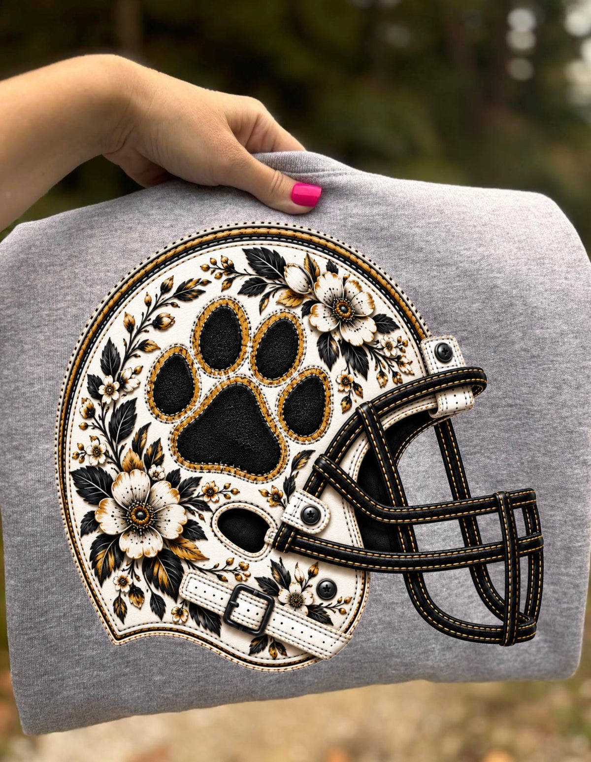 Gold Tigers Floral Leather Helmet