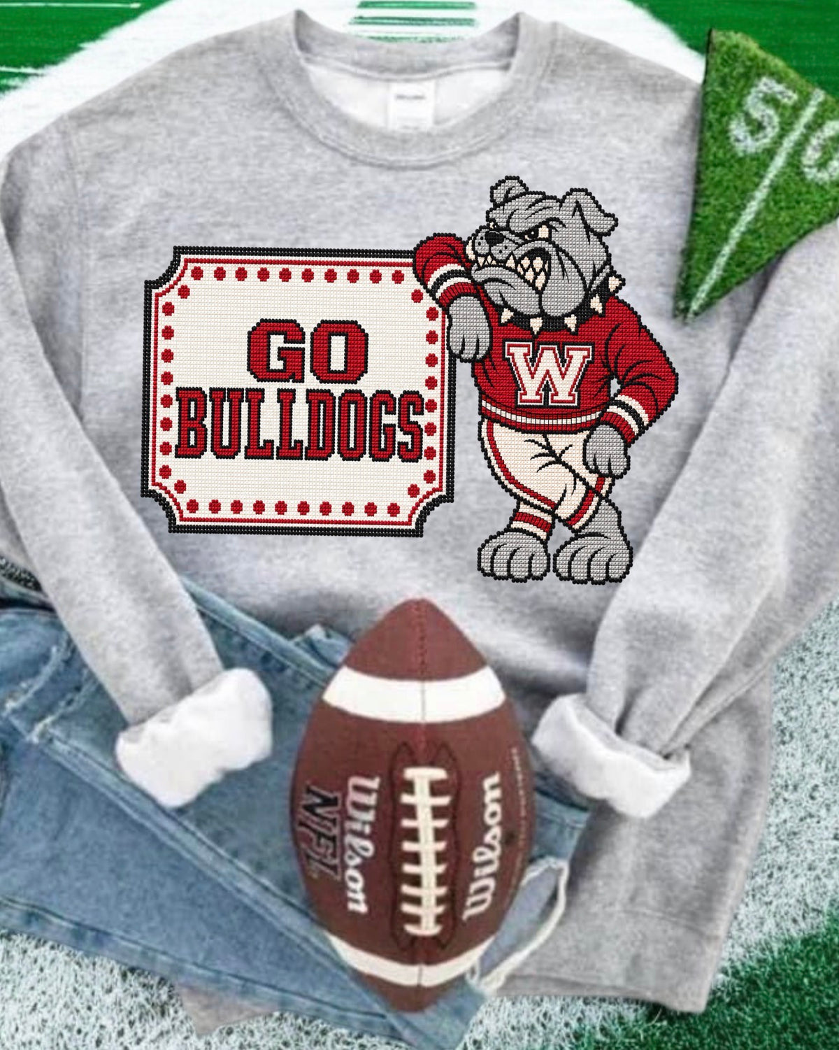 Faux Cross Stitch Bulldogs