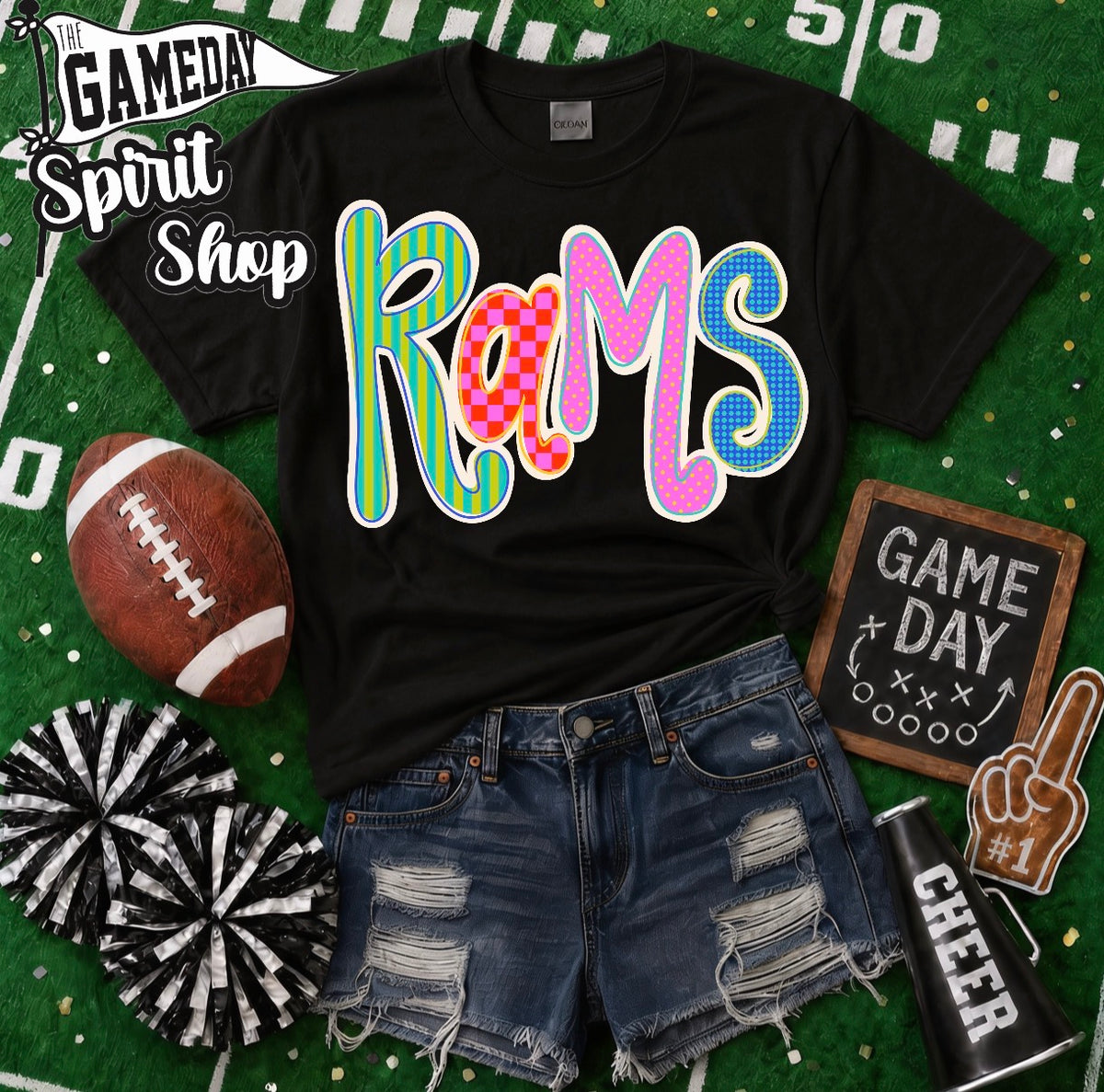 Rams Neon Bubble Letter (3 shirt styles)